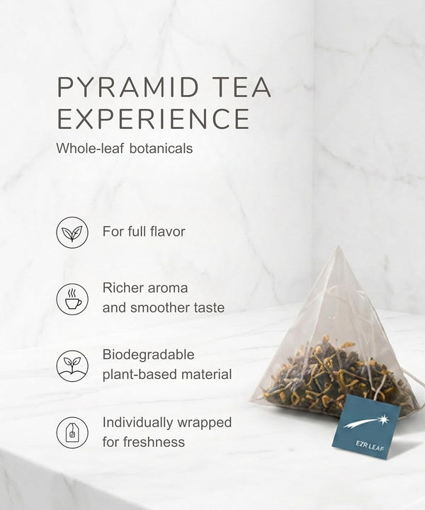 EZR LEAF Pura Caffeine-Free Herbal Tea Collection, 22ct Pyramid Tea Bags, Floral & Fruit Tea Gift Set with Lemon Verbena, Chamomile Mint,