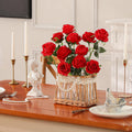 Hawesome 12PCS Artificial Silk Flowers Realistic Roses Bouquet Long Stem for Home Wedding Decoration Party (Red, 6 Flowers 6 Buds) Red 6 Flowers 6