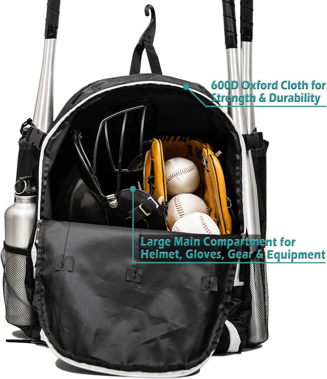 Ksports Baseball Backpack - Durable T-Ball & Softball Equipment Bag - Bat, Helme