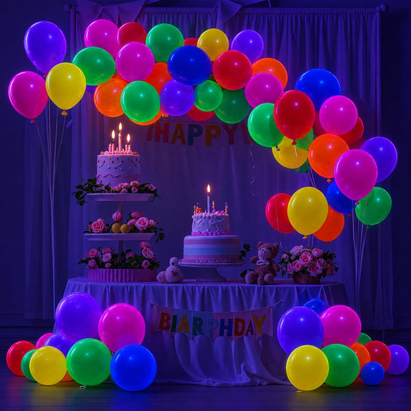 100 Pcs UV Neon Balloons, Neon Glow Party Balloons UV BlackLight Balloons glow in the dark party supplies for Birthday Decorations Wedding Glow