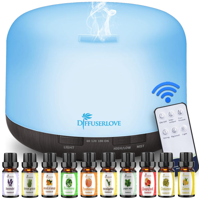 Diffuserlove Essential Oil Diffuser 500ML Aromatherapy Diffuser Mist Humidifiers 7 Color LED Lights Diffusers for Home O