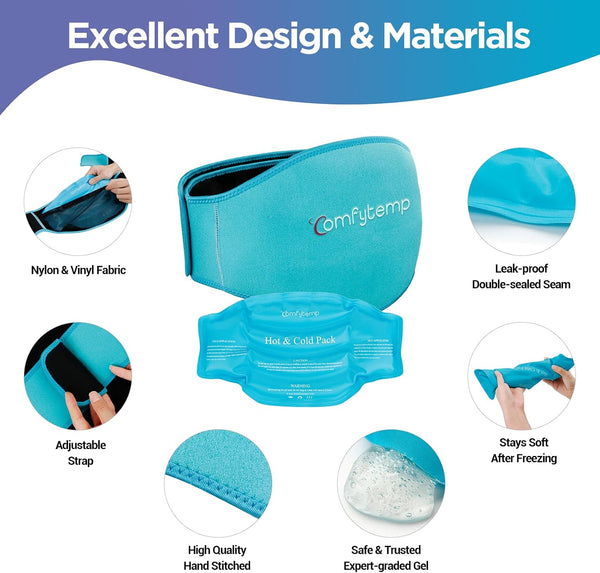 Comfytemp Back Ice Pack for Lower Back Pain Relief Product, Reusable Gel Lumbar Wrap for Sciatica Injury, Hot Cold Compress Brace for Herniated