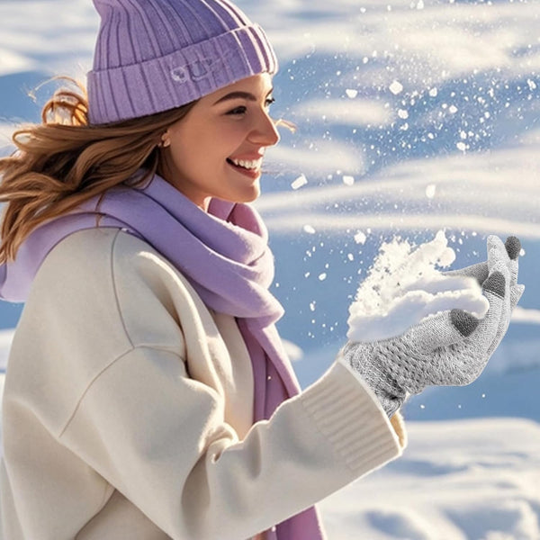 2 Pairs Women's Gloves for Cold Weather, Winter Touch Screen Gloves Women, Warm Fleece Lined Knit Gloves Black, Gray