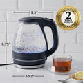 OVENTE Electric Kettle, 1.5L Borosilicate Glass Countertop Water Heater and Boiler for Coffee or Tea, BPA-Free, Auto Shut-Off, Boil-Dry