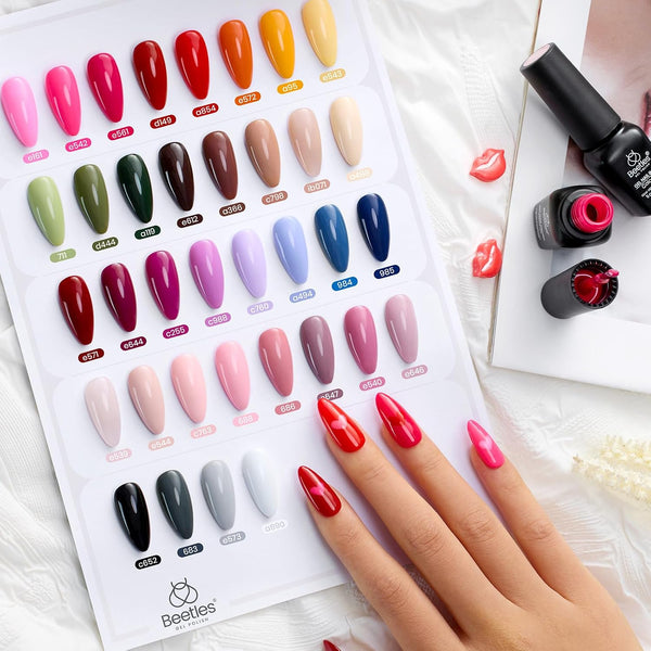 Beetles 44pcs Gel Nail Polish Set, Colorful Muse Collection, 36 Fall Colors | With Base Gloosy Matte Glitter Top Coat, Pink Nude Red Yellow Green