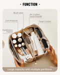 EACHY Travel Makeup Bag, Large Capacity Cosmetic Bag for Women, Waterproof PU Leather, Flat Open Portable Toiletry Bag for Skincare, Brushes &