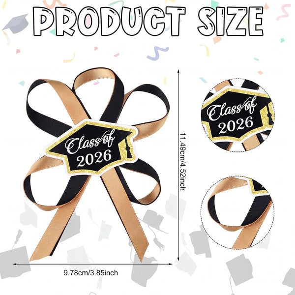 Daifunli 3 Pcs Graduation Lei Accessories Class of 2026 Ribbon Bows Lei Decals for Leis Gold Graduation Party Theme Celebration Decoration