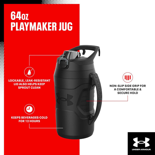 Under Armour Half Gallon Water Bottle Insulated, 64Oz Insulated Water Bottle with Handle, Sports Water Jug, Fence Hook, Leak Resistant, for
