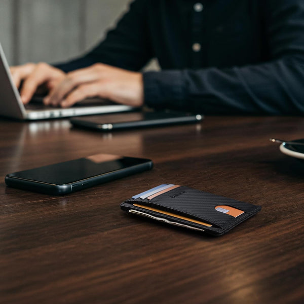Buffway Slim Minimalist Front Pocket RFID Blocking Leather Wallets for Men and Women - Carbon Fiber Black Small Carbon Fiber Black
