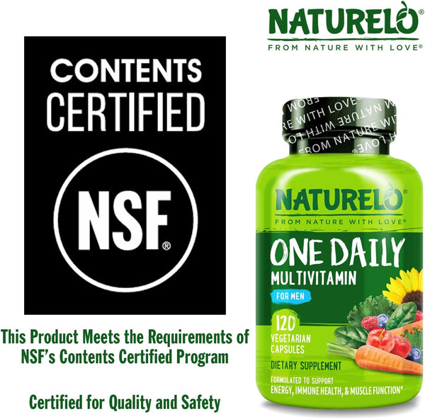 NATURELO Mens Multivitamins - One Daily Multivitamin for Men with Vitamins, Minerals & Organic Whole Foods, Boost Energy & Health, Non-Gmo, 120
