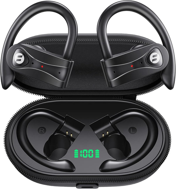 Wireless Earbuds 4 Mic Clear Call Bluetooth Headphones Wireless Charging Case Stereo Bass Sound 60H Playtime over Ear Earphones LED Digital