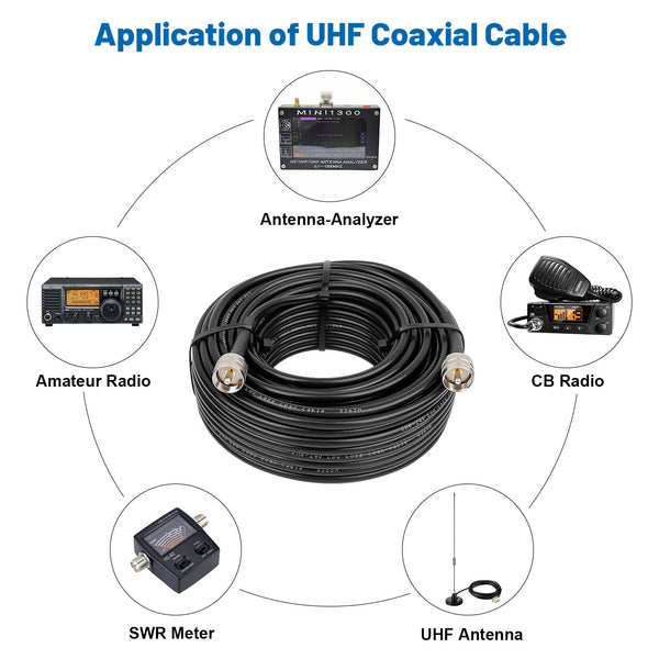 MOOKEERF RG8x Coaxial Cable 100ft,CB Coax Cable 50 Ohm,UHF PL259 Male to Male Low Loss CB Antenna Extension for HAM Radio,VHF Radio,SWR