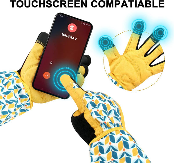 Rose&Cactus Gauntlet Gardening Gloves,Thorn-proof&Puncture Resistance Garden Glove,Cute Pattern,Gardener Gifts Tuilp Small (Pack of 1)