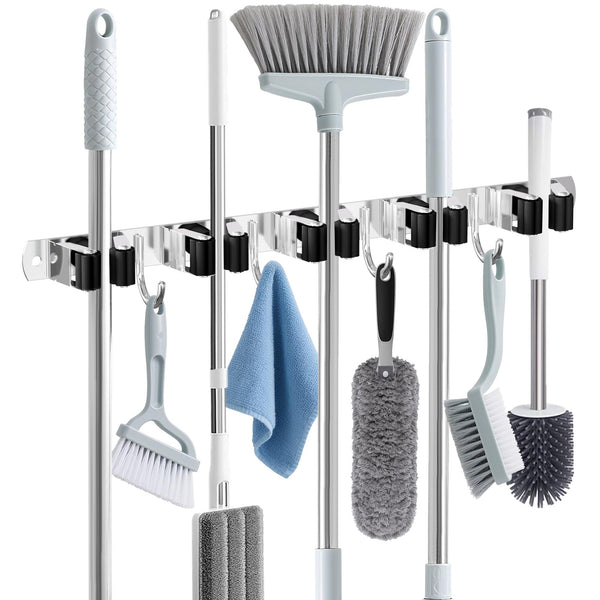 Broom Holder Wall Mount, Broom Organizer Wall Mount Stainless Steel Broom and Mop Hanger Heavy Duty Storage Organization for Home Kitchen Garden