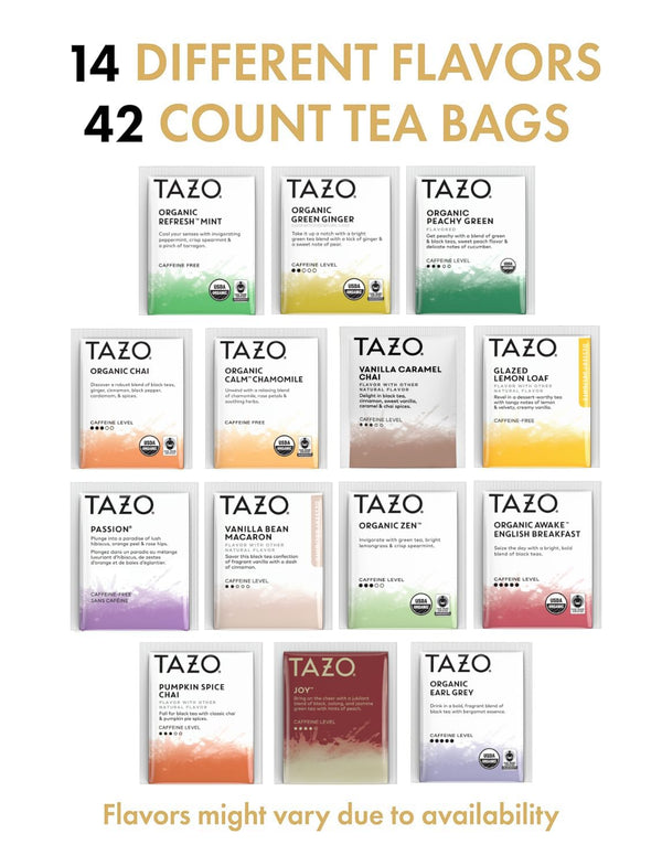 TAZO Tea Bags Sampler Assortment Variety Pack Gift Box (42 Count) 14 Different Flavors Gifts for Her Him Women Men Tea Lovers Couples Family