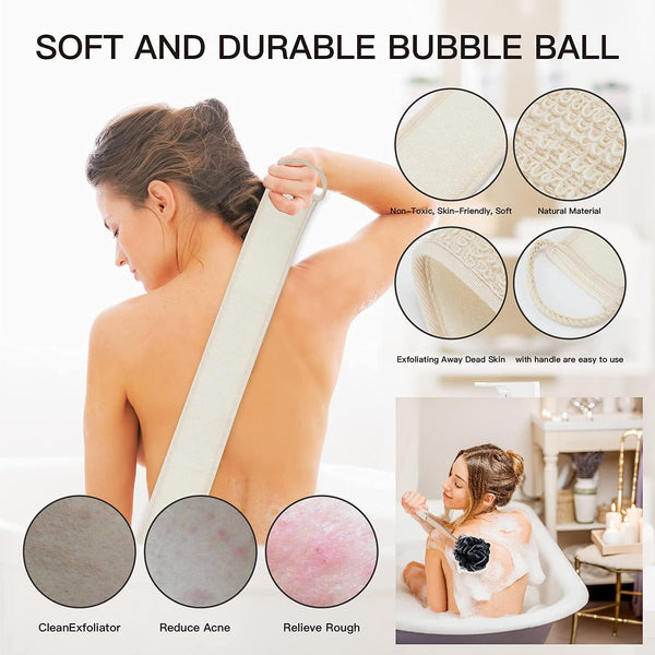 8Pack Bath Brush Set -Shower Loofah Sponge with Long Handled,Natural Loofah Exfoliating Back Scrubber for Shower, Luffa Pouf,Scalp Massager and 4