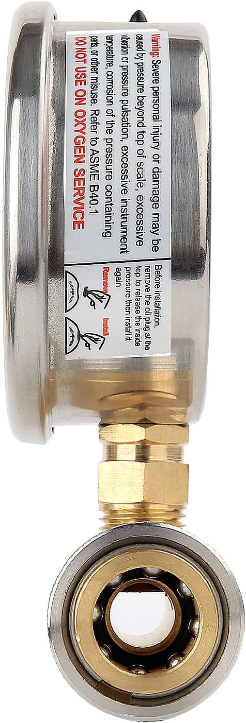 Measureman 2-1/2" Pressure Washer Gauge, Pressure Gauge Kit, 3/8 Inch Quick Connect, 0-6000 PSI, Glycerin Filled 0-6000 PSI (Brass)