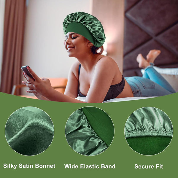 4PCS Silk Bonnet for Sleeping - Hair Satin Bonnets for Black Women Men,Wrap Cap for Curly Hair,Elastic Wide Band Bonnet Shower Cap for Sleeping