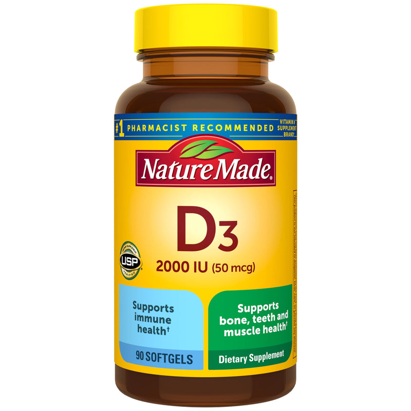 Nature Made Vitamin D3 2000 IU (50 Mcg), Dietary Supplement for Bone, Teeth, Muscle and Immune Health Support, 90 Softgels, 90 Day Supply