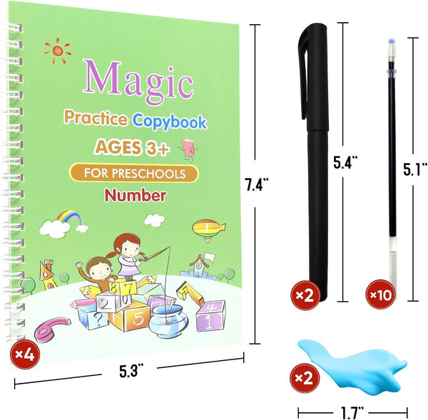 5 PCS Grooved Writing Books for Kids Children Reusable Magic Practice Copy Book Writing Workbook Magic Ink Copy Books for Preschool Tracing Letter