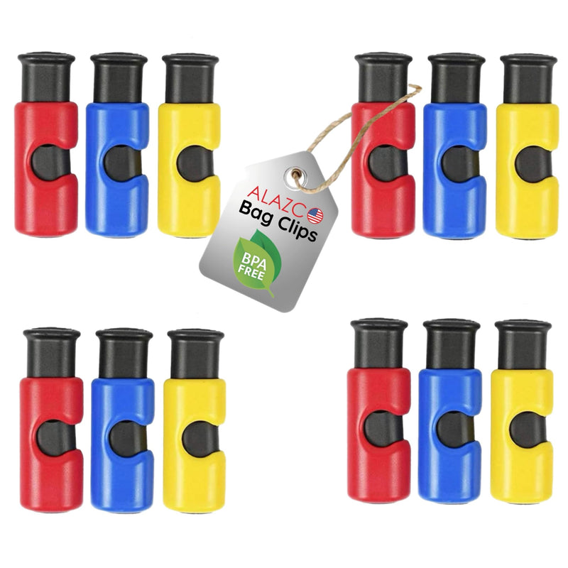 12pc BPA-Free Premium Quality ALAZCO Bag Clips - Value Set Food Fruit Bread Bag Cinch Non-Slip Grip EASY Squeeze & Lock 12pc Bread Bag Cinch Clip