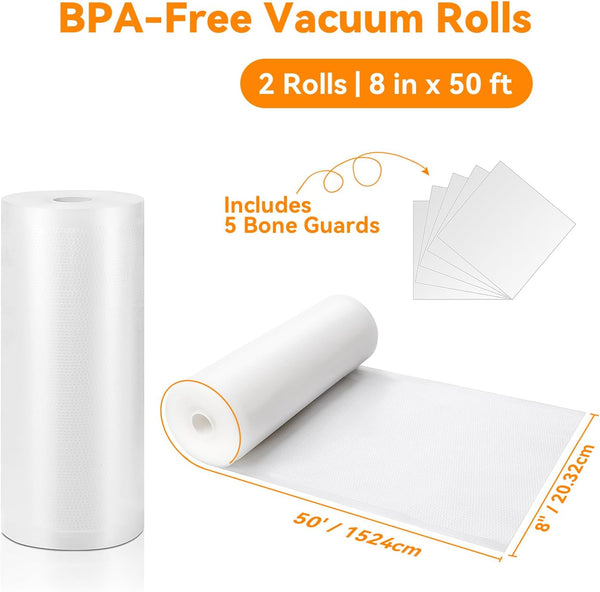 Wevac Vacuum Sealer Bags 8x50 Rolls 2 pack for Food Saver, Seal a Meal, Weston. Commercial Grade, BPA Free, Heavy Duty, Great for vac storage,