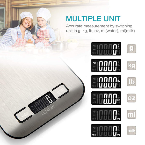 Ultrean Food Scale, Digital Kitchen Scale with LCD Display, Weight Grams and Ounces for Baking Cooking and Meal Prep, 6 Units with Tare Function,