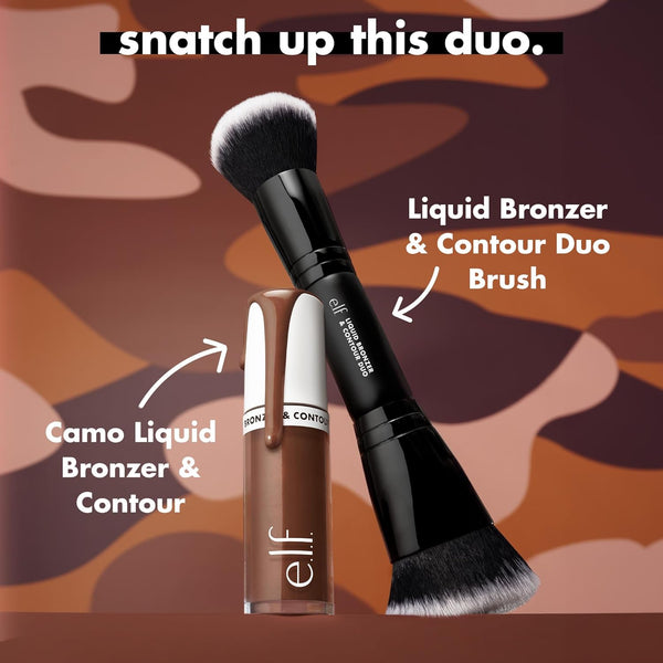 E.L.F. Liquid Bronzer & Contour Duo Brush, Silky Highly Pigmented Formula with Dual-Ended Makeup Brush, Synthetic Bristles, 100% Vegan and
