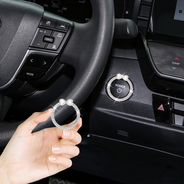 Car Engine Start Stop Button Ring Double Colorful Heart Push Start Button Car Decor Silver Ignition Ring Bow Car Accesso