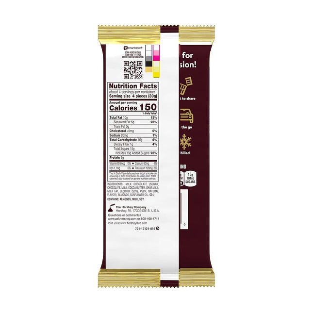 HERSHEY'S Milk Chocolate with Almonds XL, Candy Bars, 4.25 Oz (12 Count, 16 Piec