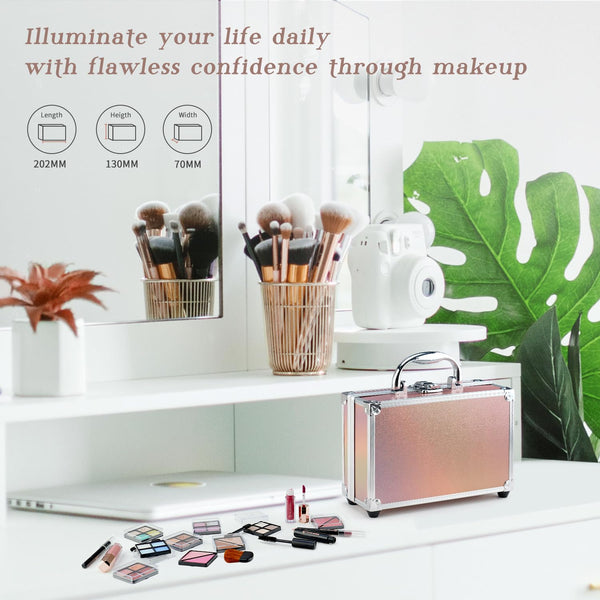 Color Nymph Beginner Makeup Kits for Teens with Train Case Included Full Makeup Kit Eyeshadow Palette Blushes Bronzer Highlighter Lipstick Brushes