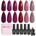 beetles Burgundy Gel Polish Set - Berry Merlot 6 Colors Plum Gel Polish, Cherry Mocha Red Glitter Dark Purple Wine Nails Color, U V LED Soak Off