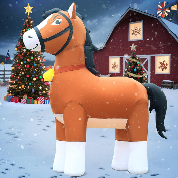 DomKom 9FT Clydesdale Horse Inflatables Christmas Spring, Farm Ranch Giant Blow up Animals Cute, Decorations Outdoor Yard Built-in LED Lights Big