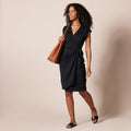 Amazon Essentials Women's Classic Cap Sleeve Wrap Dress with V Neck (Available in Plus Size) Large Black