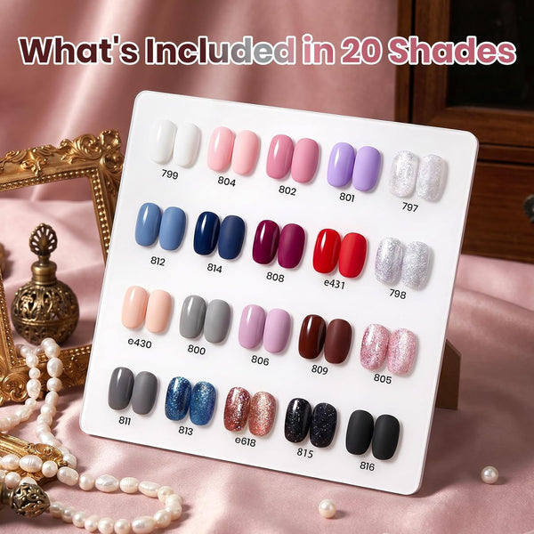 Beetles Gel Nail Polish Set, Nude Gray Pink Blue Burgundy Glitter Gel Nails | Modern Muse Collection with 3Pcs Base Matte Glossy Top Coat Soak Off