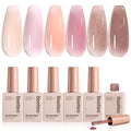Beetles Jelly Gel Nail Polish Set, 6 Colors Shimmer Gel Polish Kit | Glitter Shimmer Nude Pink Brown Sheer Transparent Effect Soak Off UV Lady