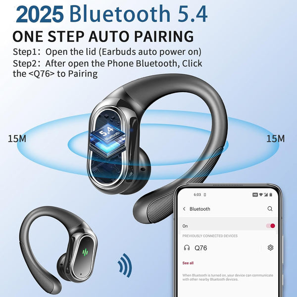 Wireless Earbuds, 2025 Bluetooth 5.4 Headphones Sport, Bluetooth Earbuds with ENC Noise Canceling Mic, 75H Stereo Wireless Headphones IP7