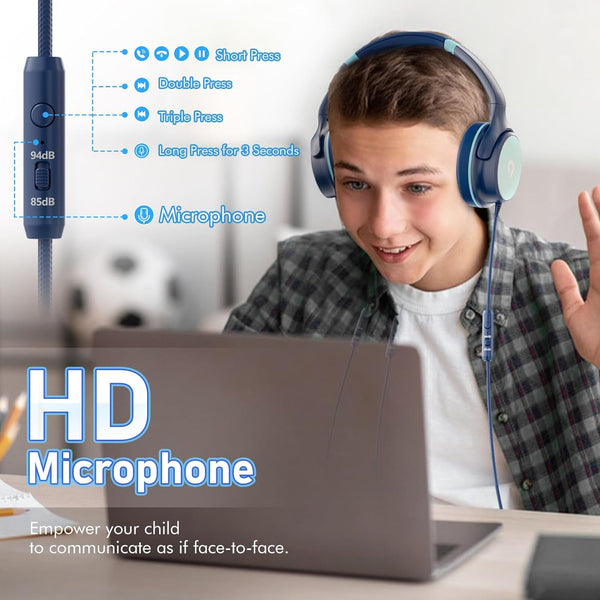 Kids Headphones with Safe 85Db/94Db Volume Limiter for Child/Teens, Foldable HD Stereo Sound Headset for Kindle Kids/Fire Tablet/Ipad/Laptop,