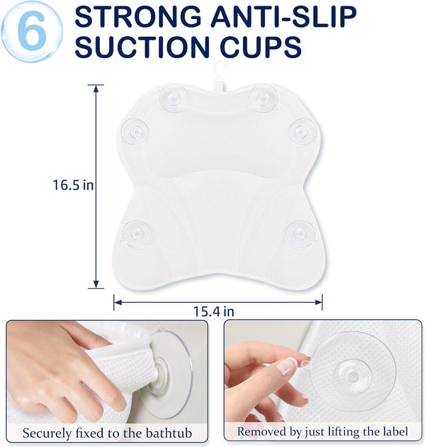 Bathtub Pillows Bath Pillow Luxury Bathtub Pillows for Back and Neck Support Soft & Comfortable Bath Pillows for Tub 4D Air Mesh Fabric 6 Non-Slip