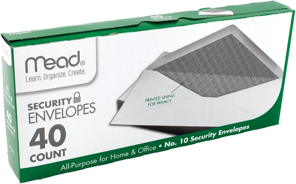 Mead 0 Envelopes, Letter Size, 4-1/8" x 9-1/2", Security Printed Lining for Privacy, Gummed Closure, Windowless, White All-Purpose for Home &