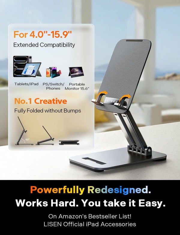 LISEN for iPad Stand Tablet Holder for Desk, Office Desk Accessories for Men Women Kids Tablet Gifts, Office Home Essentials Gadgets Portable