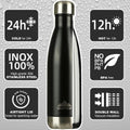 H2O Stainless Steel Water Bottle, Vacuum Insulated - BPA Free, 12H Hot & 24H Cold Drinks Bottle, Metal, 17 Oz Leakproof, Ideal for Adult, Kids,