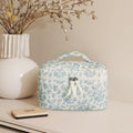 Prite Quilted Makeup Bag Travel Toiletry Organizer for Women (Blue Flower)