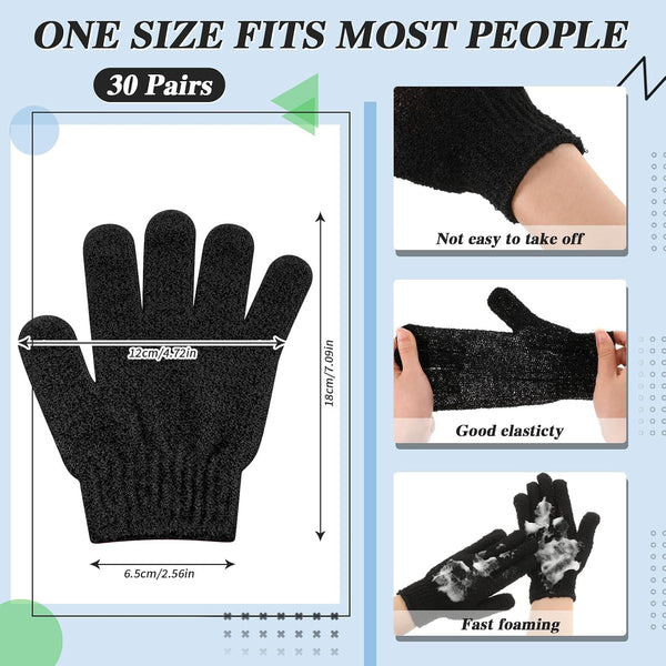 Ramede 30 Pair Exfoliating Glove Double Sided Exfoliating Bath Gloves Pack Nylon Colorful Shower for Men Women Beauty Spa Massage Shower Deep