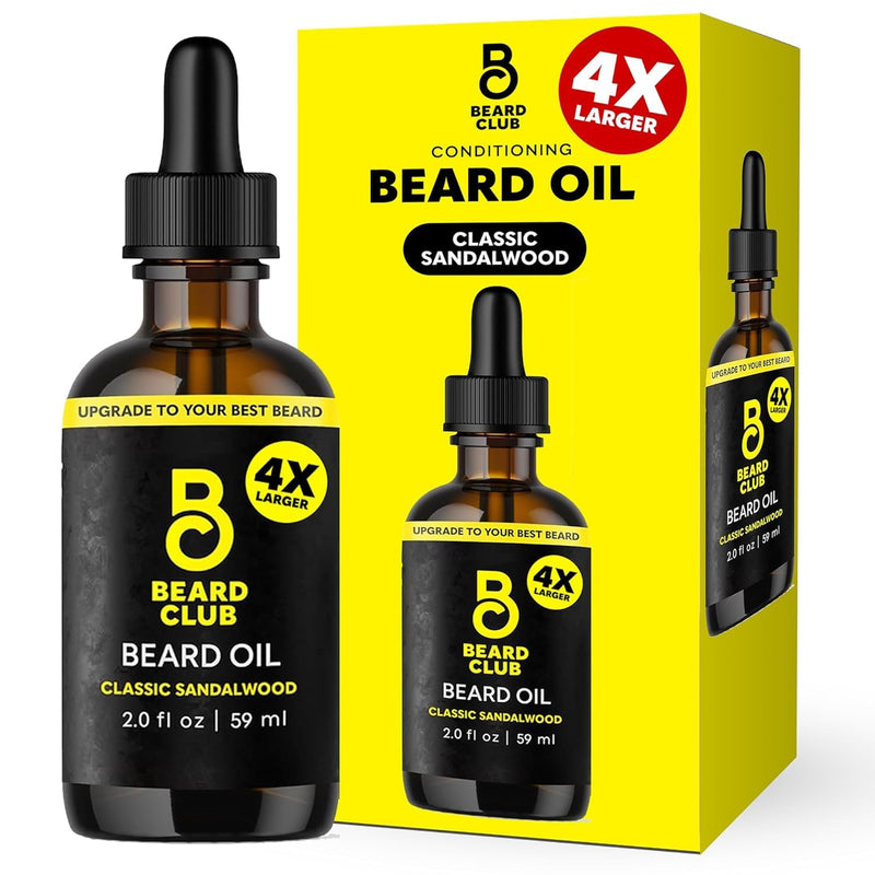 The Beard Club Beard Oil for Men - 2Oz Classic Sandalwood Natural Beard Oil with Castor & Amber Oils - Beard & Mustache Conditioner - Hydrates,