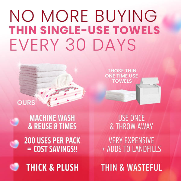 Makeup Remover Cosmetic Towels, Reusable (25 Count, 200 Uses) and Disposable Face Towel, Machine Washable, Ultra Soft, Removes All Types of