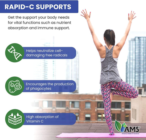 America Medic & Science Rapid-C 1000Mg Vitamin C Supplement (5 Pack of 100 Tablets) Energy Booster, Daily Immune System Support, Antioxidant |