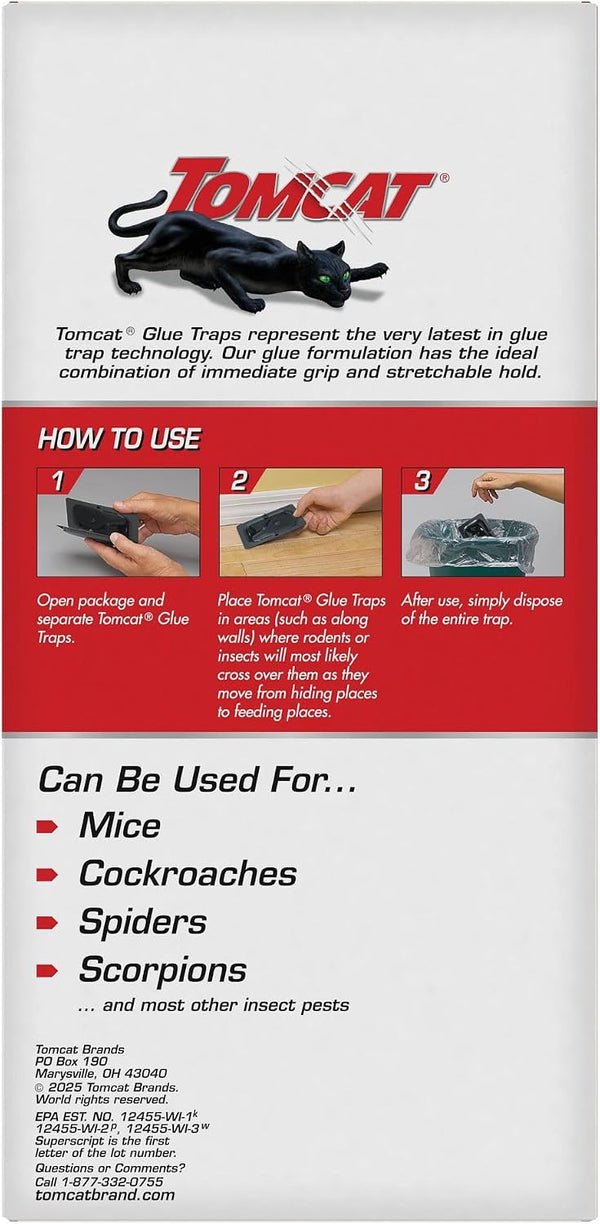 Tomcat Glue Traps Mouse Size with Eugenol for Enhanced Stickiness, 6 Traps | Sticky Pads For Mice, Cockroaches, and Spiders 1-Pack 6 Mouse Glue Traps
