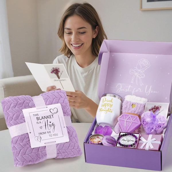 Birthday Gifts for Women Self Care Package Purple Relaxing Spa Gift Baskets | Get Well Soon Self Care Gift Set, Personalized Christmas Gifts for
