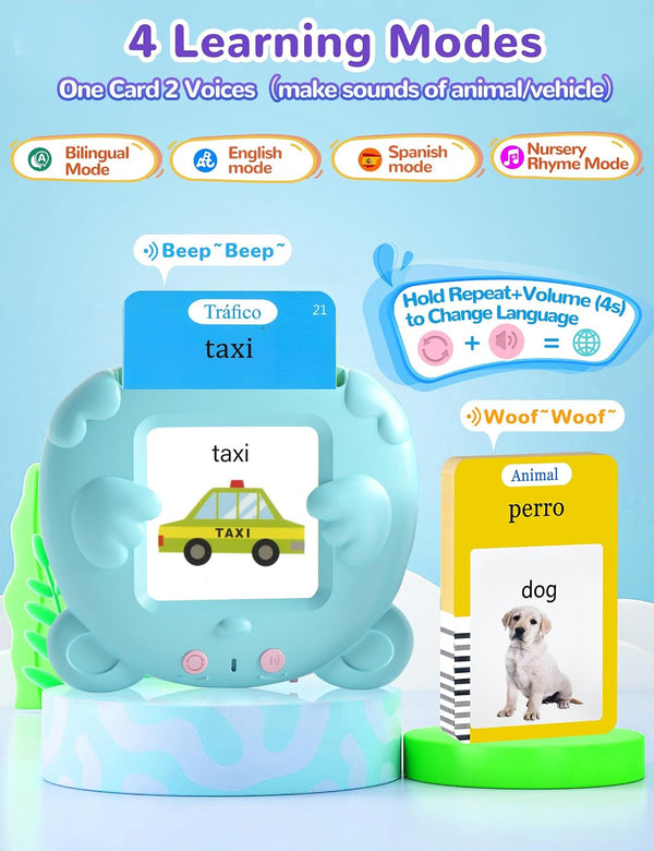 Spanish & English Talking Flash Cards for Toddlers, 510 Sight Words Bilingual Learning Toys for Children, Autism Pocket Speech Therapy Toys,